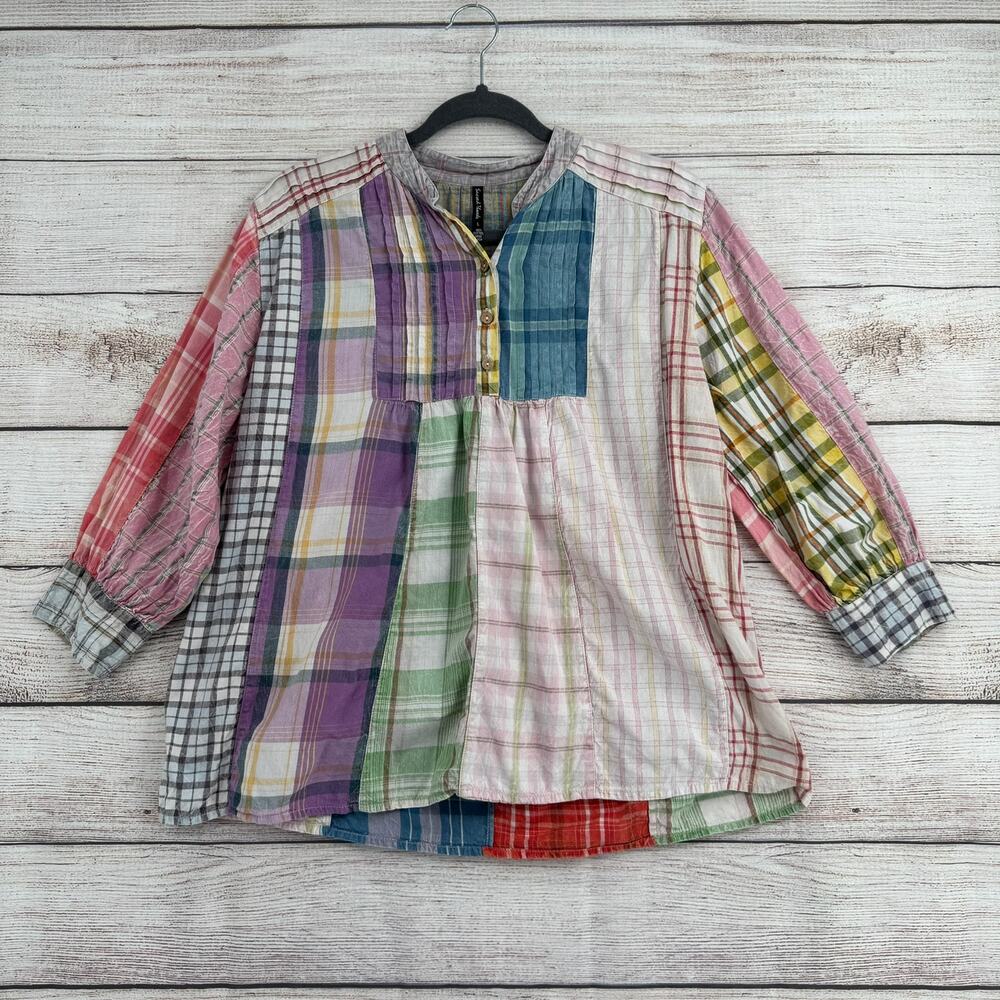 Sacred Threads Patchwork Pleated Blouse Womens La… - image 1